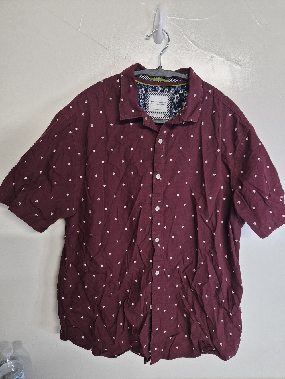 Denim & Flower Ricky Singh Skull Print Edition Button-Up Shirt Burgundy XL